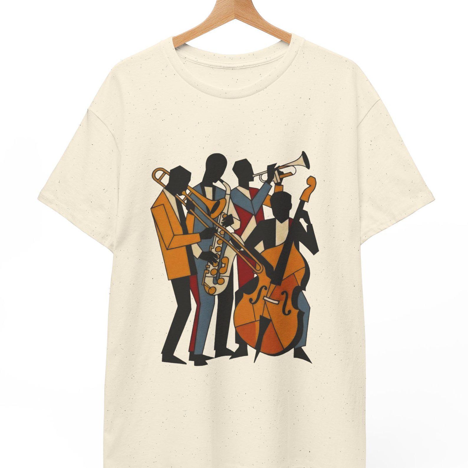 Vintage Jazz Band Tee | Saxophone, Trumpet, Double Bass Illustration S