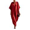 Summer round neck hollow dress solid color bat sleeve loose casual vacation style European beautiful woman long dress