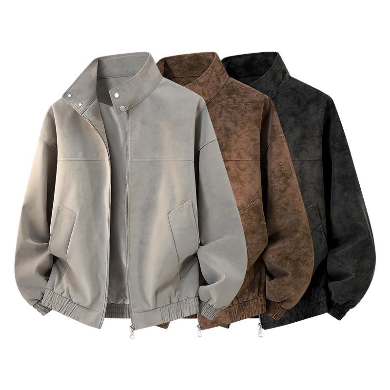 New men's jacket, lapel, PU leather jacket, men's light, loose trendy Hong Kong style