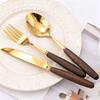 4/5pcs Western Wooden Handle Dinnerware Set Mirror Gold Stainless Steel Tableware Set Knife Fork Coffee Spoon Table Silverware
