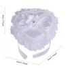 Wedding Ring Pillow Heart Box, White Romantic Lace Pearl Ring Box Holder with Ribbon for Wedding Ceremony Ring Bearer