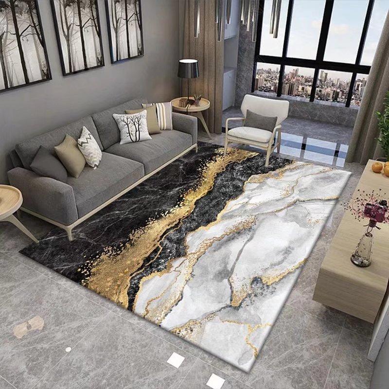 Ink Painting Carpet Marble Anti Slip Carpet Abstract Flow Black and White Gradient Texture Modern Living Room and Bedroom Carpet