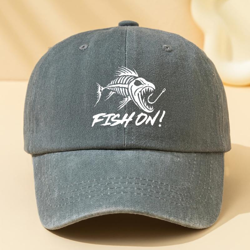 MenS Vintage Washed Baseball Cap with Bold Fish Graphic  FISH ON Print  BreathableAppropriate for Any Season