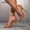 Fashion Summer Fashion Square Toe Sandals Women Sexy Thin Heels Ankle Strap Gold Women's Elegant Party Dress Shoes Sandalias De Mujer