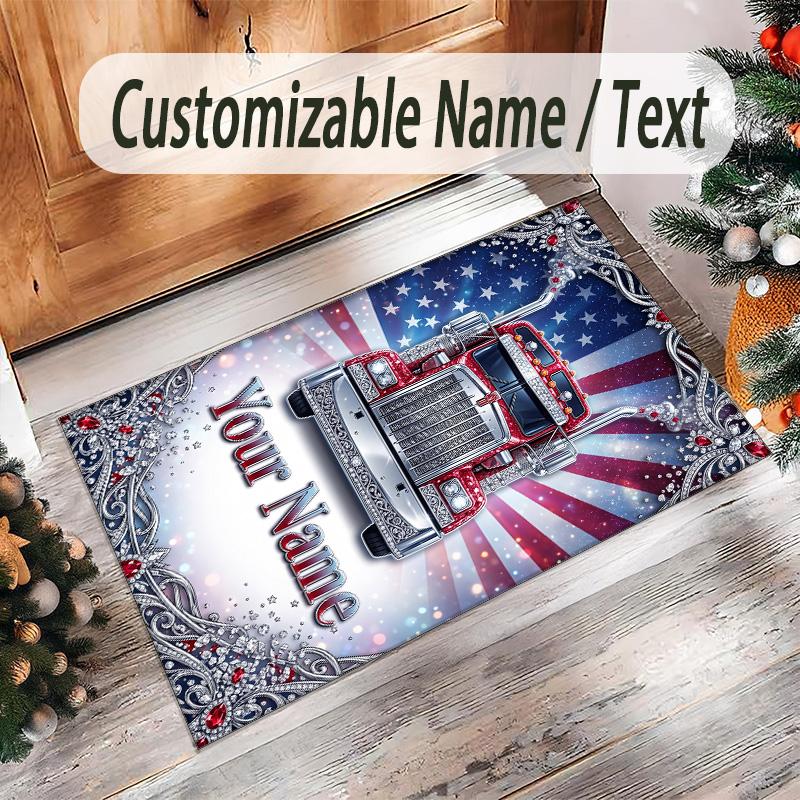Truck Theme Crystal Velvet Floor Rug Personalized Custom Name Text Warm Carpet Home Decoration