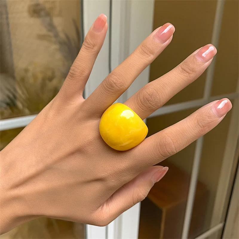 Fashion Candy Color Acrylic Ring Exaggerated Geometric Ring Hand Jewelry Women's Accessories