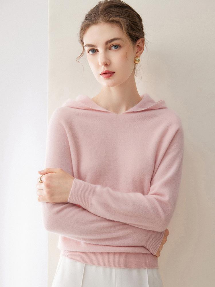 100% Cashmere Women's Loose Hooded Knit Sweatshirt - Autumn/Winter New Style