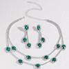 Emerald Diamond Zircon Square Tassel Earrings Court Earrings Necklace Light Luxury Wedding Two-piece Set