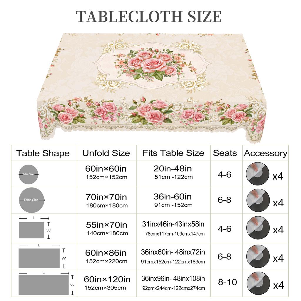 1 Piece Flower Theme Printed Tablecloth, Country Farmhouse Style, Bright Rose Pattern Design, Spring And Summer Camping Style Picnic, Wedding Season,