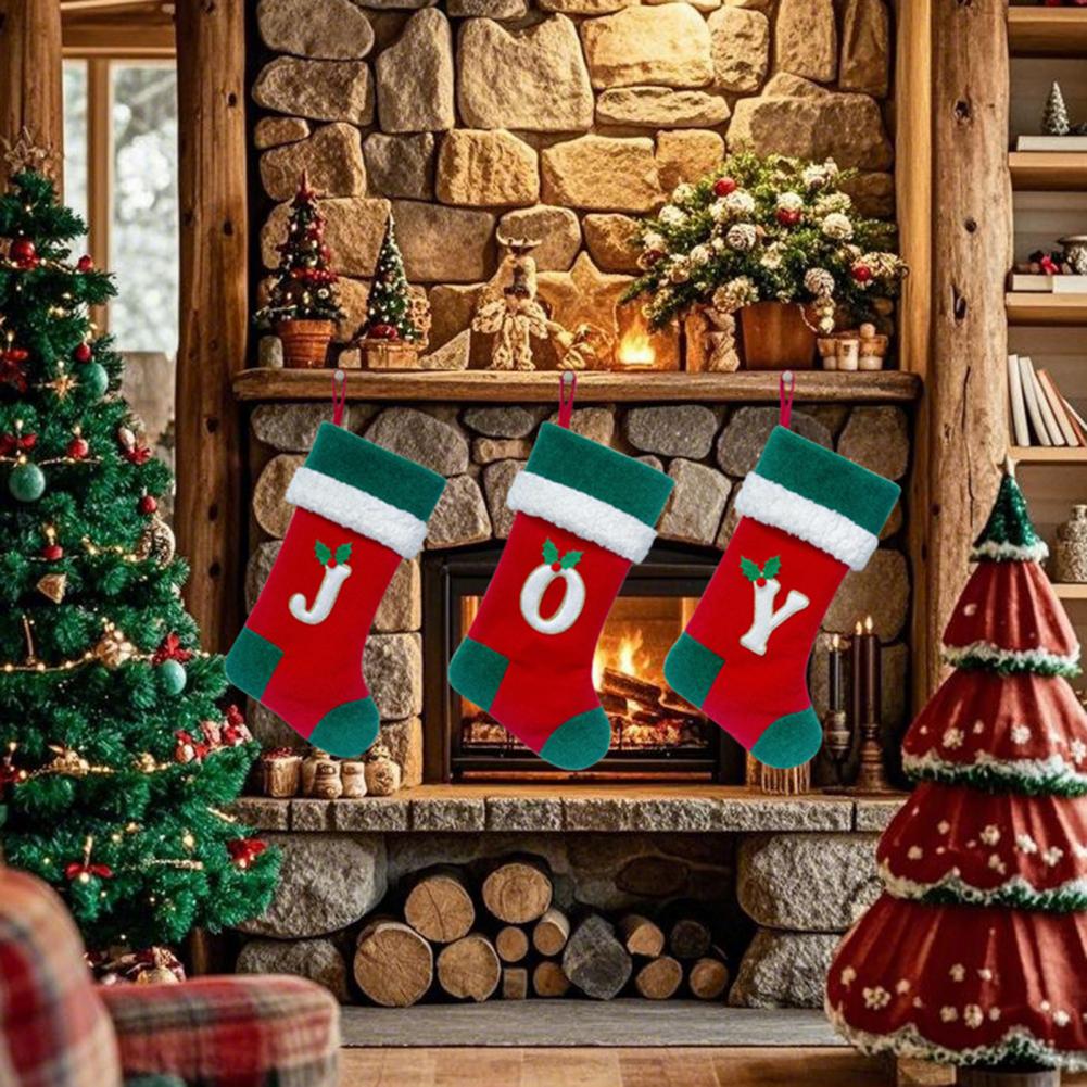 18 Inches Monogram Christmas Stockings with Letters Embroidered Initials Xmas Hanging Stockings for Party Decoration