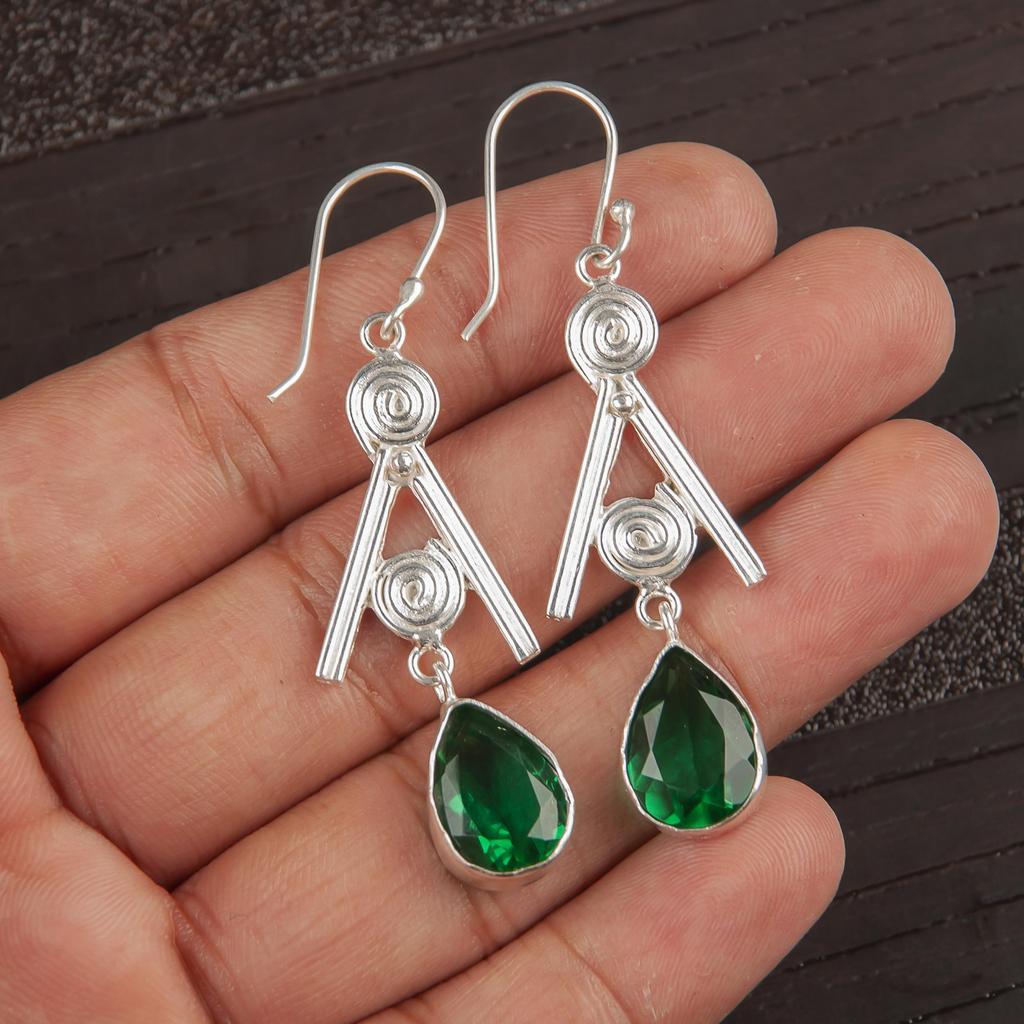 Green Emerald Gemstone Earrings Jewelry, Handmade Gorgeous Silver Earrings, 925 Sterling Silver Jewelry For Wedding Gift