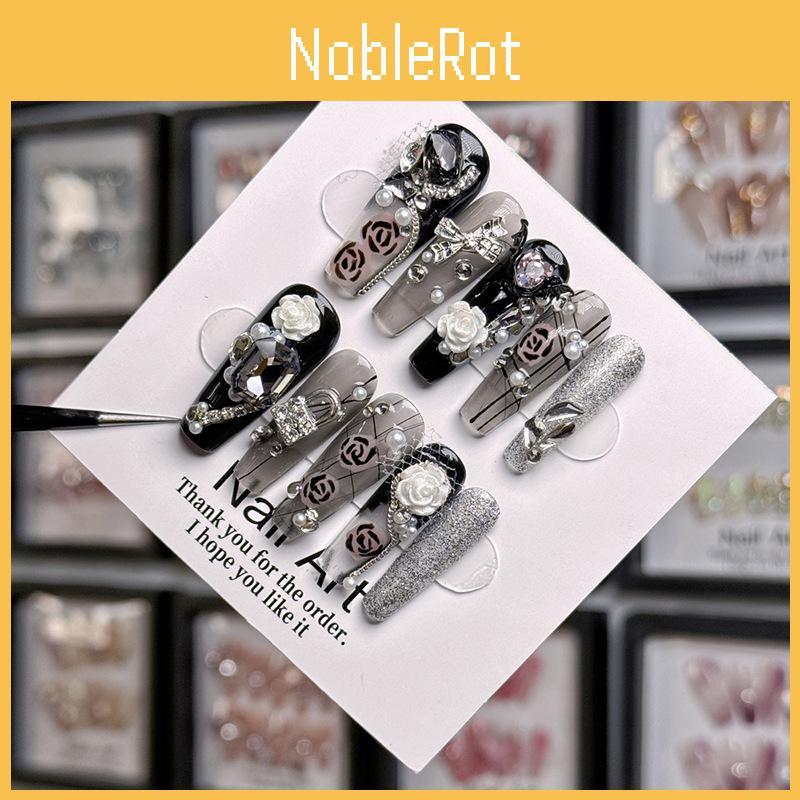 Handmade Dark European And American Style Heavy-luxury Large Rhinestone Camellia Nail Art Piece