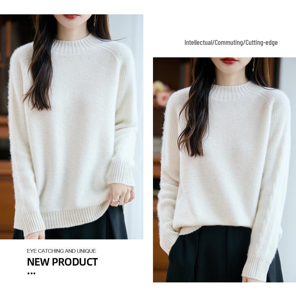Autumn/Winter Wool High-Neck Knit Sweater with Colorful Sequins - Thickened & Loose Fit