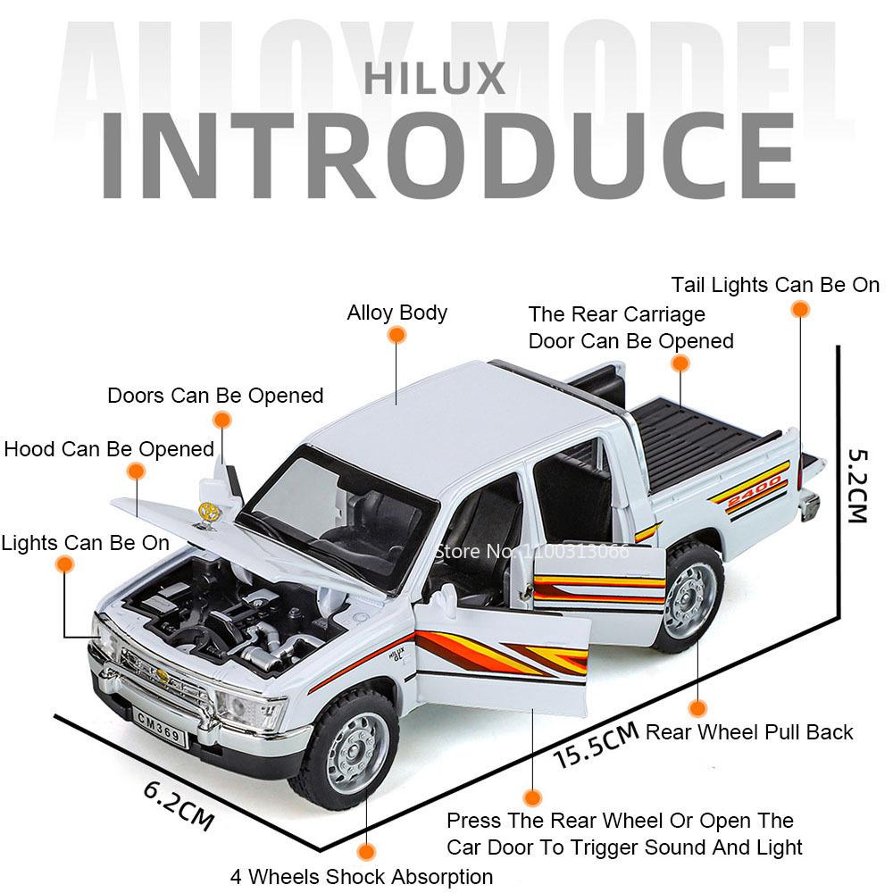 1:32 Hilux TUNDRA Alloy Diecast Toys Cars Models Wheel Pull Back Miniature Car with Light Sound Vehicles for Boys Birthday Gifts