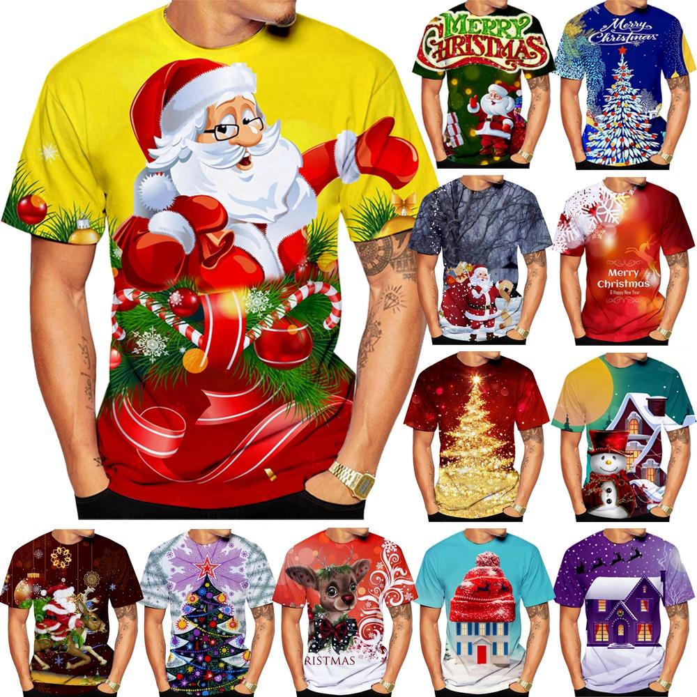 New Fashionable Christmas Casual 3D Printed Popular Personalized Printed T-shirt Santa Claus Parent-child Outfits