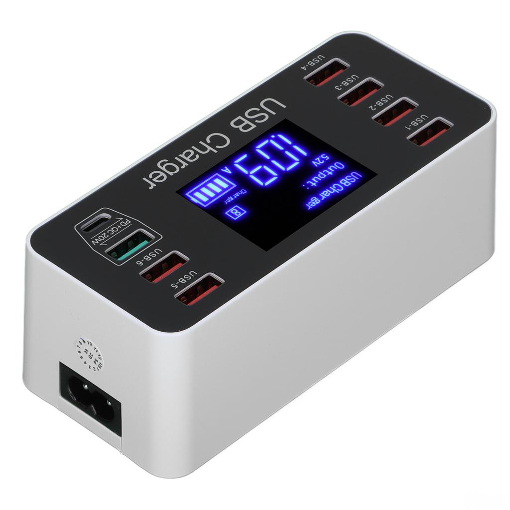 40W USB Phone Charger with 8 Ports Portable QC3.0 USB C Type C Fast Charger for Traveling