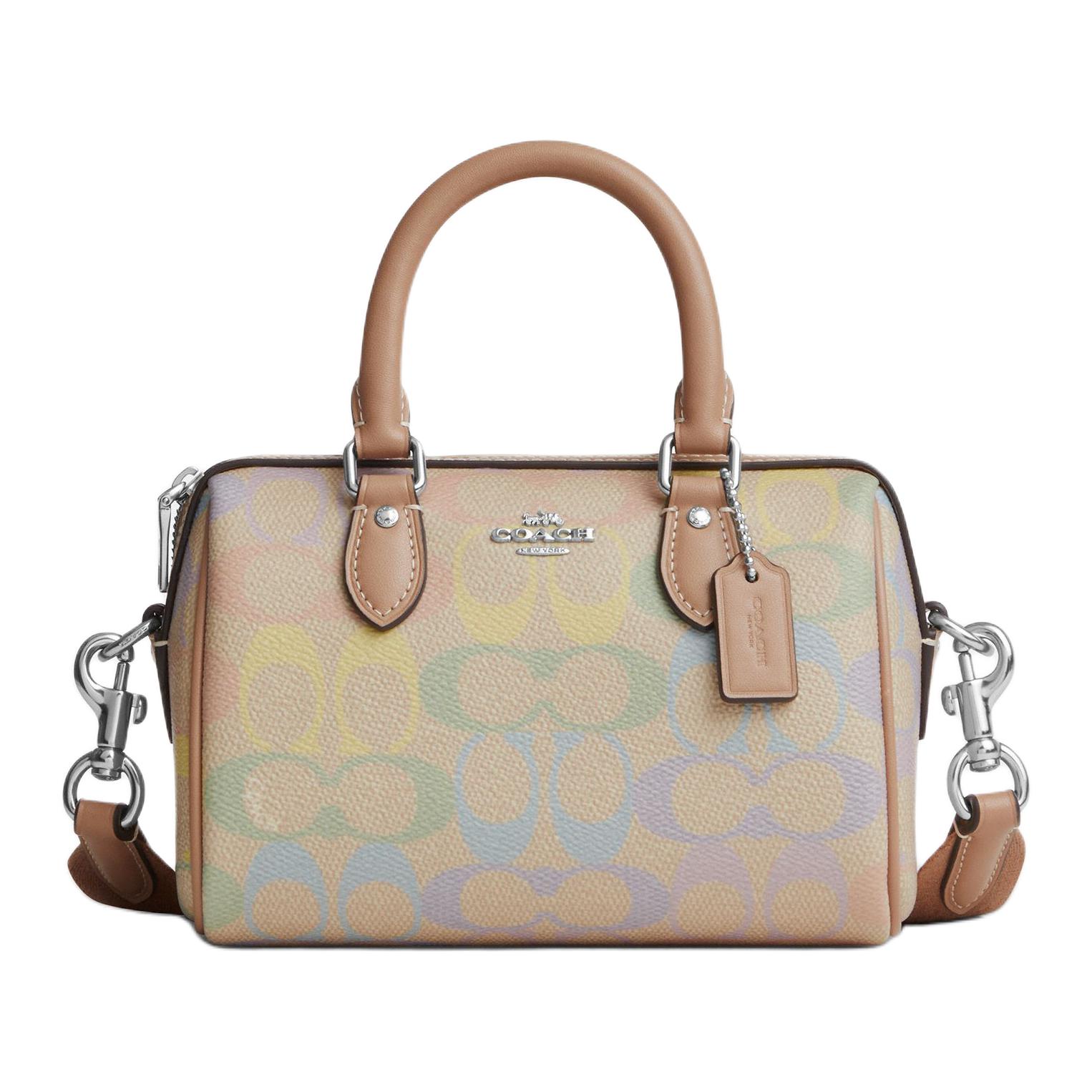 

Coach Rowan 17 Logo Faux Leather Crossbody Handbag Mini Women handbag Sand-Yellow CDC39-SVSAS Gift Set (Box+Pocket Mirror)