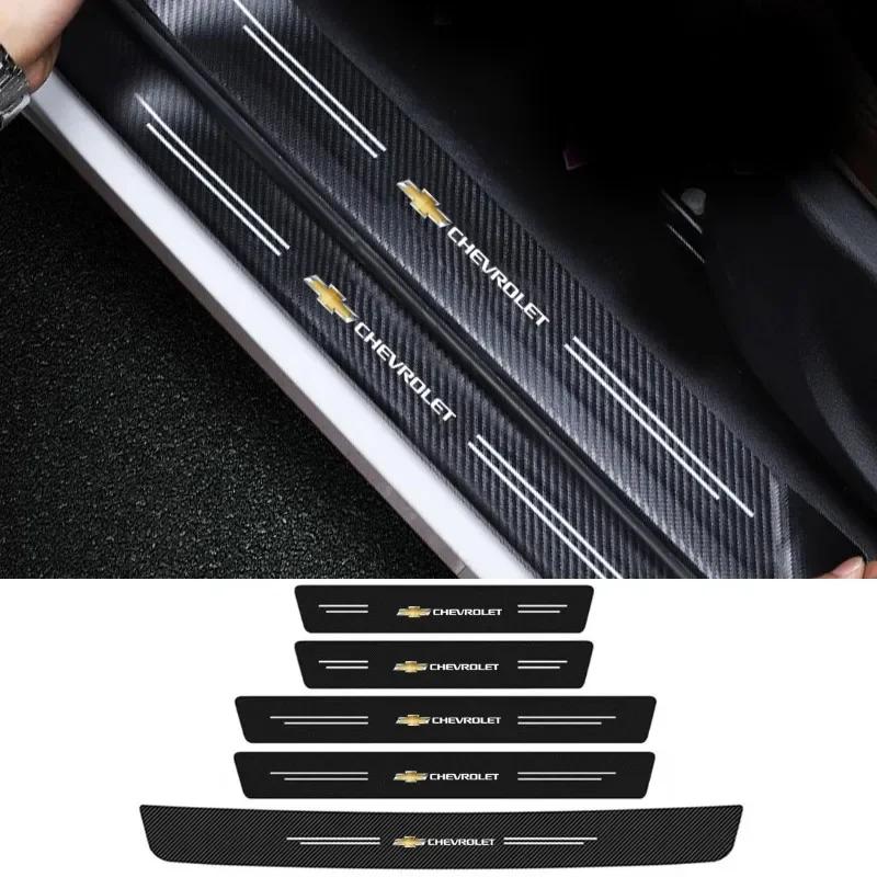 4PCS Premium Carbon Fiber Sill Plate Sticker Automotive Trim Sticker For Chevrolet Silverado Impala Malibu Equinox Cruze Camaro