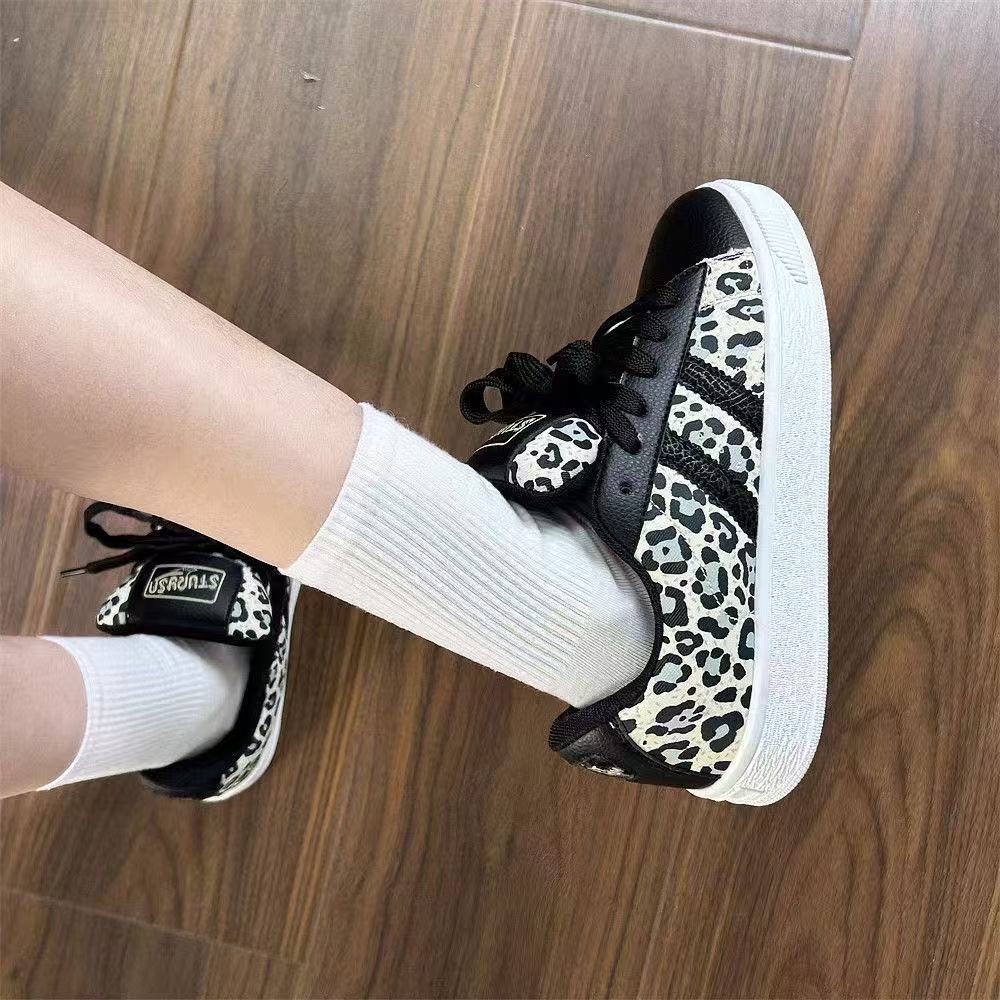 Hong Kong style leopard print skateboard bread shoes trendy sports and leisure board shoes new in autumn