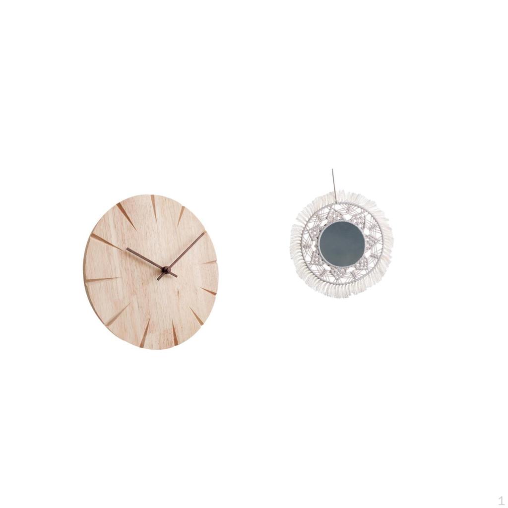 Wood Wall Clock Hanging Creative Decorative Silent for Restaurant Office Boho Mirror Decor