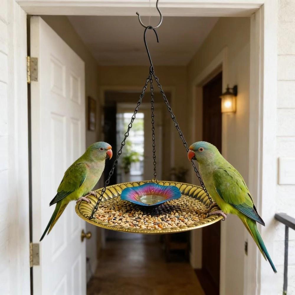 Vintage Design Hanging Bird Feeder Metal Parrot Feeder Tray Durable Bird Food Dispenser  Courtyard