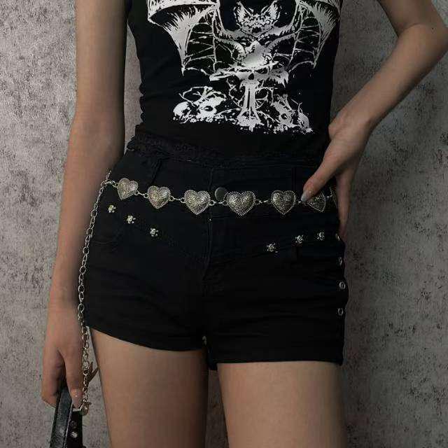 Korean Ethnic Style Women's Heart Metal Waist Chain - Slimming, Versatile Fashion Belt