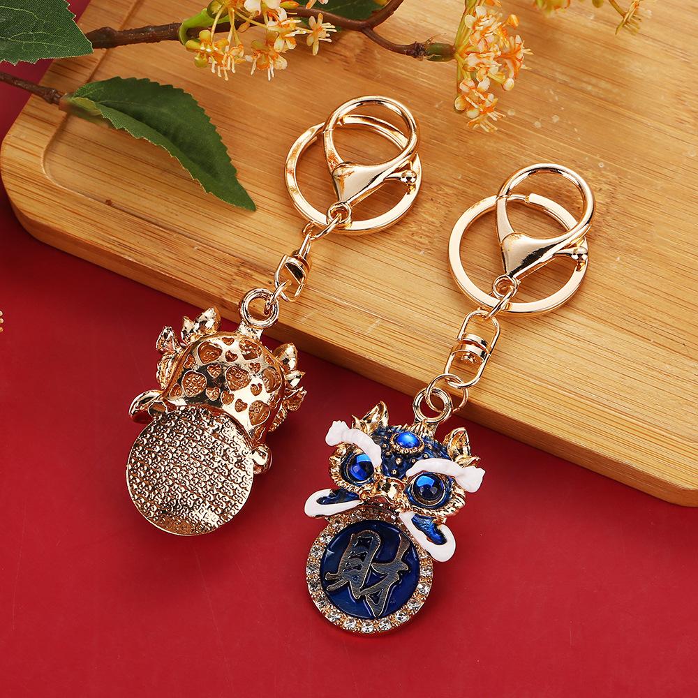 Chinese Style Lion Head Keychain, Dragon with Diamonds, Lion Head Bag Pendant, Foshan Lion Dance Creative Design