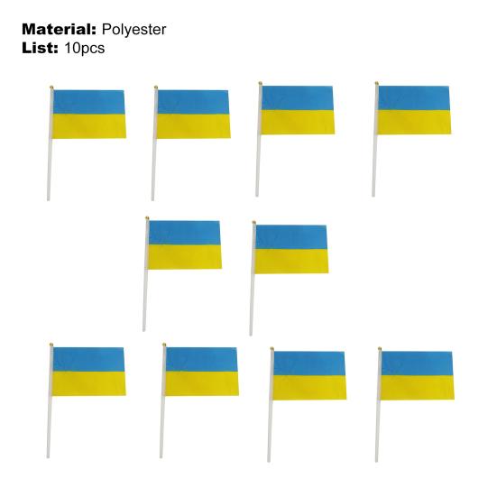 10Pcs Ukraine Flags Fade-resistant Small Polyester Vivid Color Ukraine Hand Flags for Party Decoration