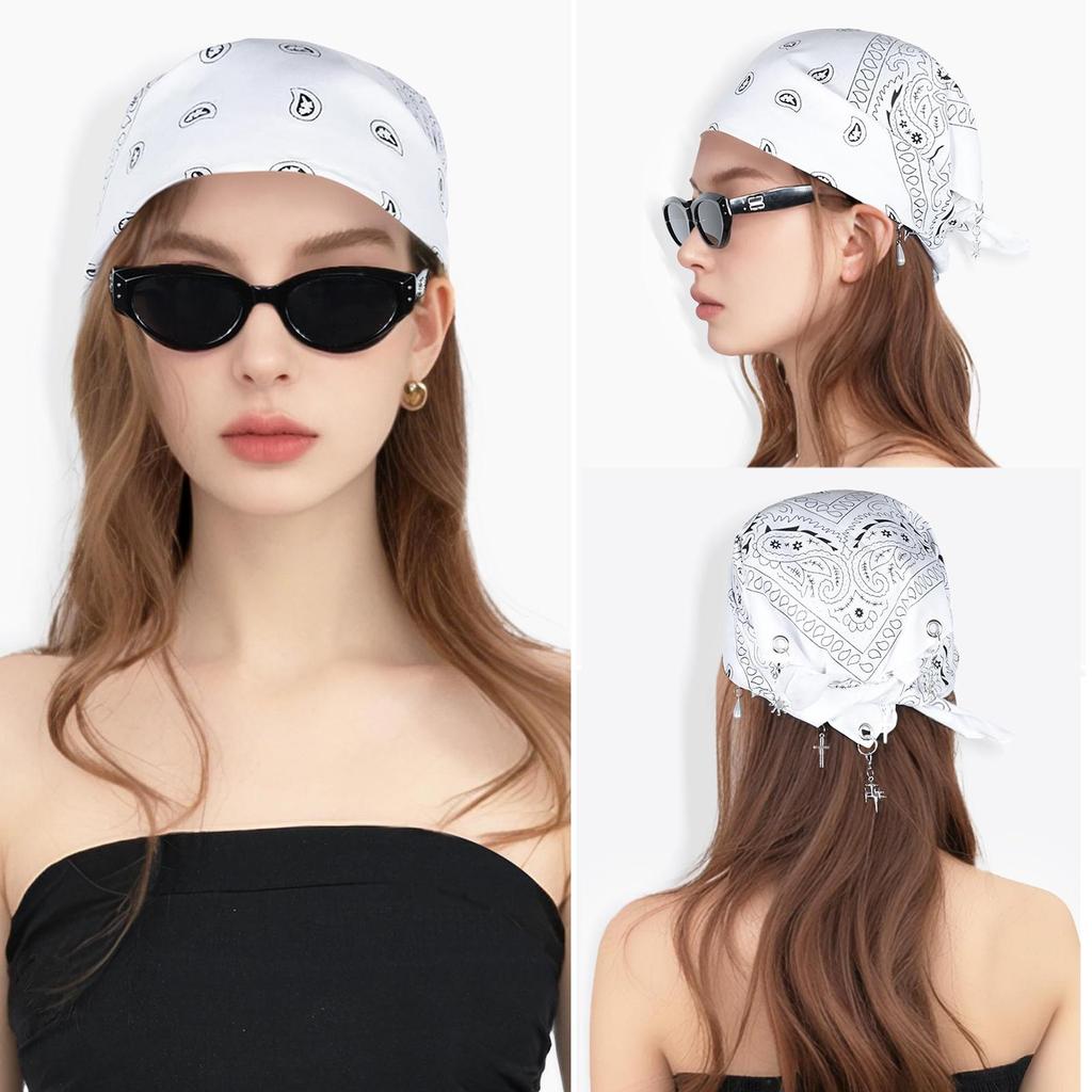 Paisley Bandana with Grommet, 55cm Vintage Cotton Scarf, DIY Ring Headband Neck Scarf
