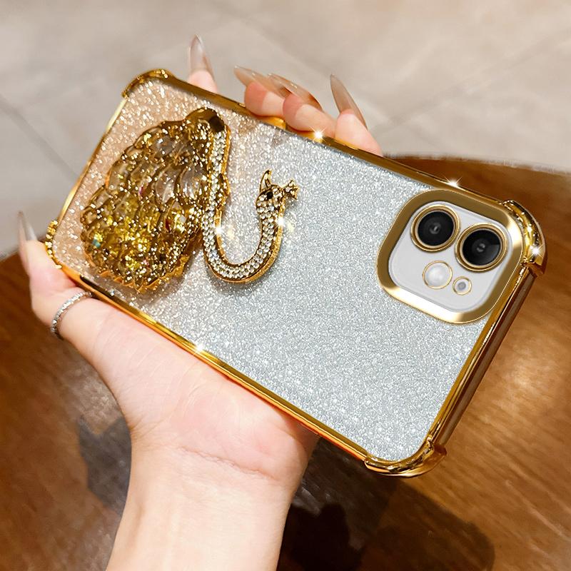 KEYSION Shockproof Plating Phone Case for iPhone 11 12 Pro Max Clear TPU Glitter Jewelled Swan kickstand Back Cover for iPhone 11