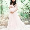 2022 Lace Maternity Gown with Long Train and Flutter Sleeves - Multicolor European & American Style for Photo Studio Photography
