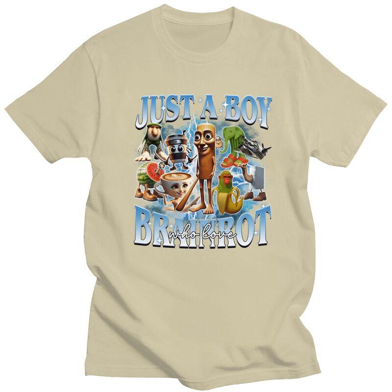 Just A Boy Brainrot Who Love Meme T Shirt for Men 100 Cotton Tshirt Casual Streetwaer Short Sleeve Tee Shirt Clothing Gift