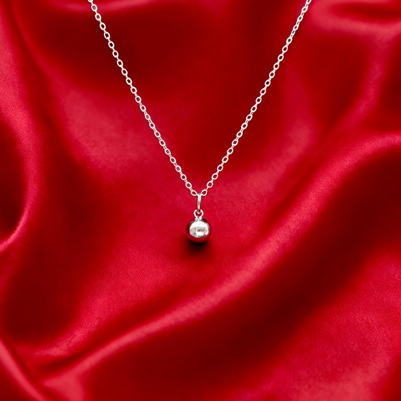 

Sterling Silver Round Bead Pendant Clavicle Necklace - Elegant, Versatile Accessory for Women White Copper with Thick Silver Plating