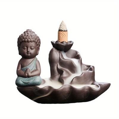 1 Stück, Zen-Buddha-Keramik-Kunsthandwerk, Lotus-Heimornamente, Rückfluss-Räuchergefäß (Ohne Weihrauch)
