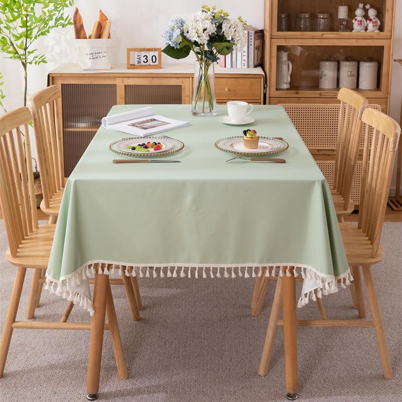 Pvc Tablecloth Waterproof, Oil-Proof And Anti-Scalding Leave-In Dining Table Cloth Household Rectangular Macaron Solid Color Fringed Coffee Table Mat