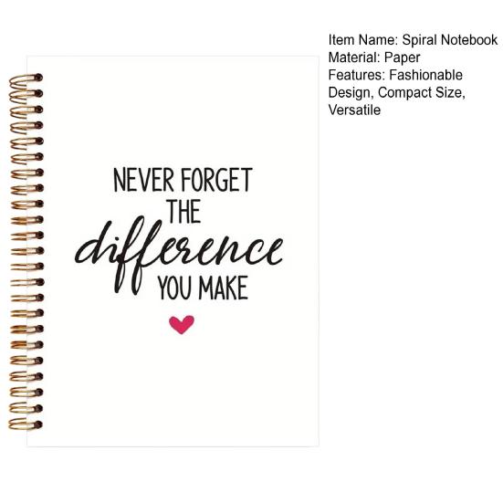 Motivational Spiral Notebook Never Forget The Difference You Make Inspirational Journal A5 Size 50 Sheets Reading Notebook for School Office