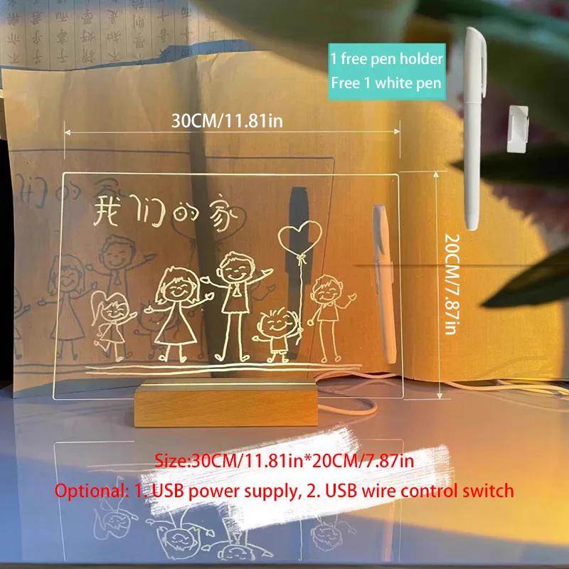Attached With 7 Colorful Pens Light Up Acrylic Message Board Rewritable DIY Children's Glowing Drawing Board Message Lamp 2026