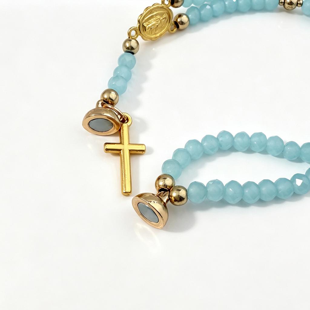 Color Crystal Beaded Cross Pendant Double Ring Bracelet, Simple and Versatile Stacked Bead Jewelry