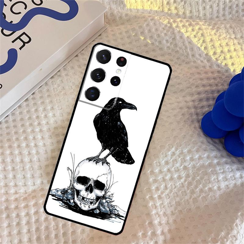 Crow Raven Dark Skull Phone Case For Samsung Galaxy S24 S25 Ultra S9 S10 S20 S22 S21 Plus S23 FE Portector Cover