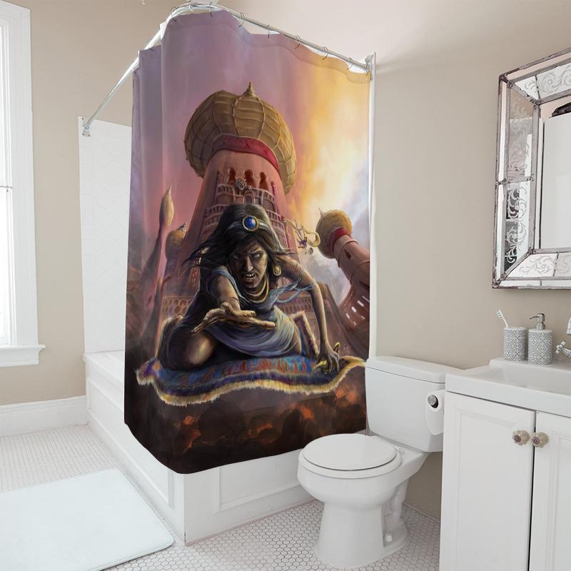 Multicolored Oriental Palace Shower Curtain With Fantasy Art Print For Bathroom Decor Pink, Blue, Yellow Red Size: 180X180Cm (70