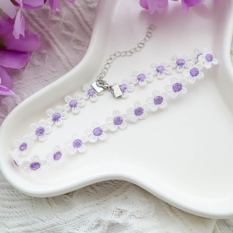 Purple Choker Necklace for Women Fashion Pearl Lace Butterfly Daisy Flower Heart Moon Clavicle Jewelry Accessory Ideal Gift