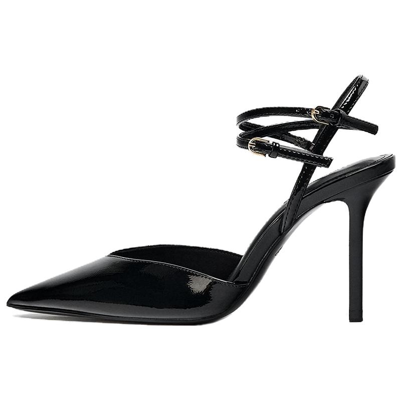 ZARA Patent Leather Ankle Strap Stiletto Heels Black Womens 2217510800 38