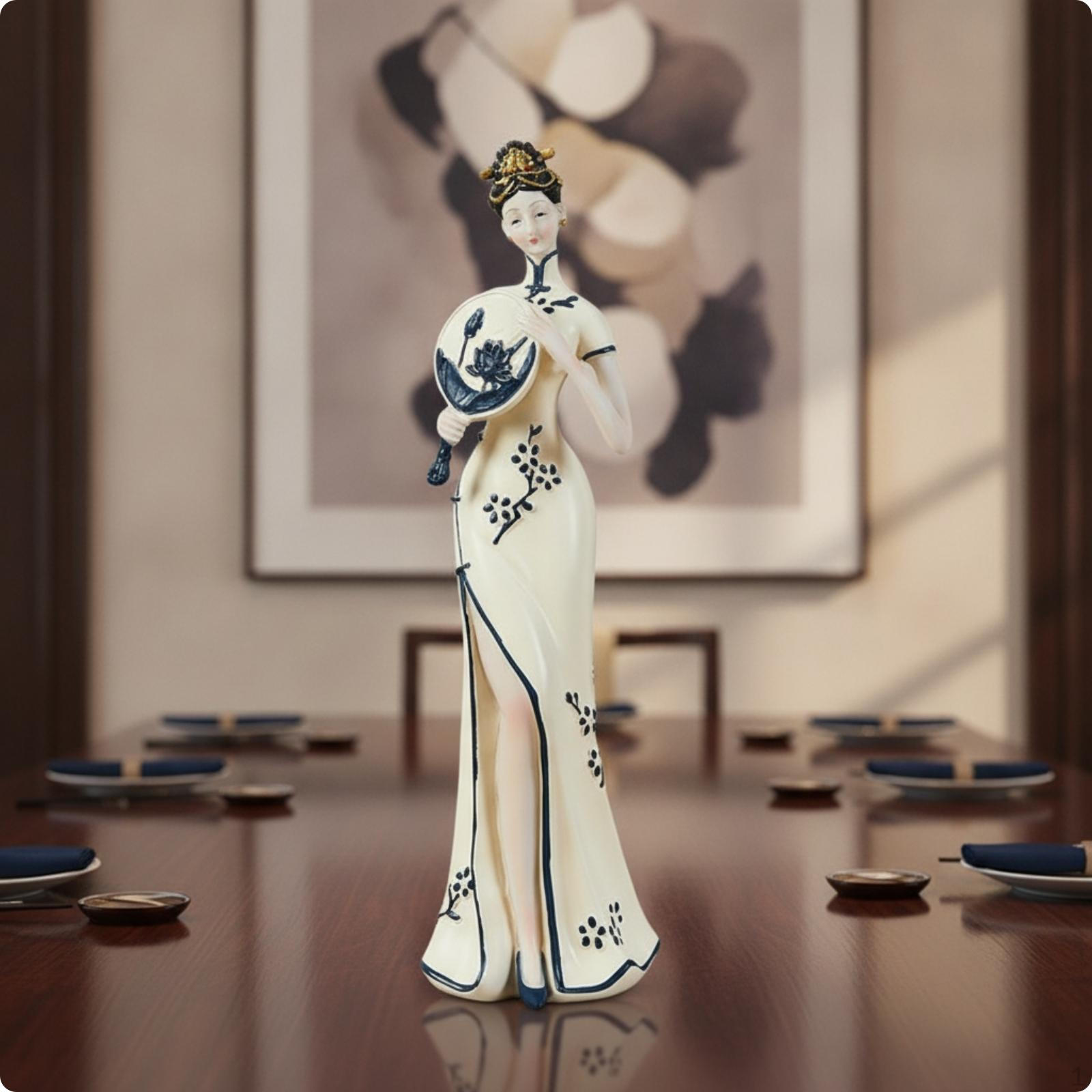 Chinese Lady Figurine Elegant Ceramic Statue Glazed Traditional Female for