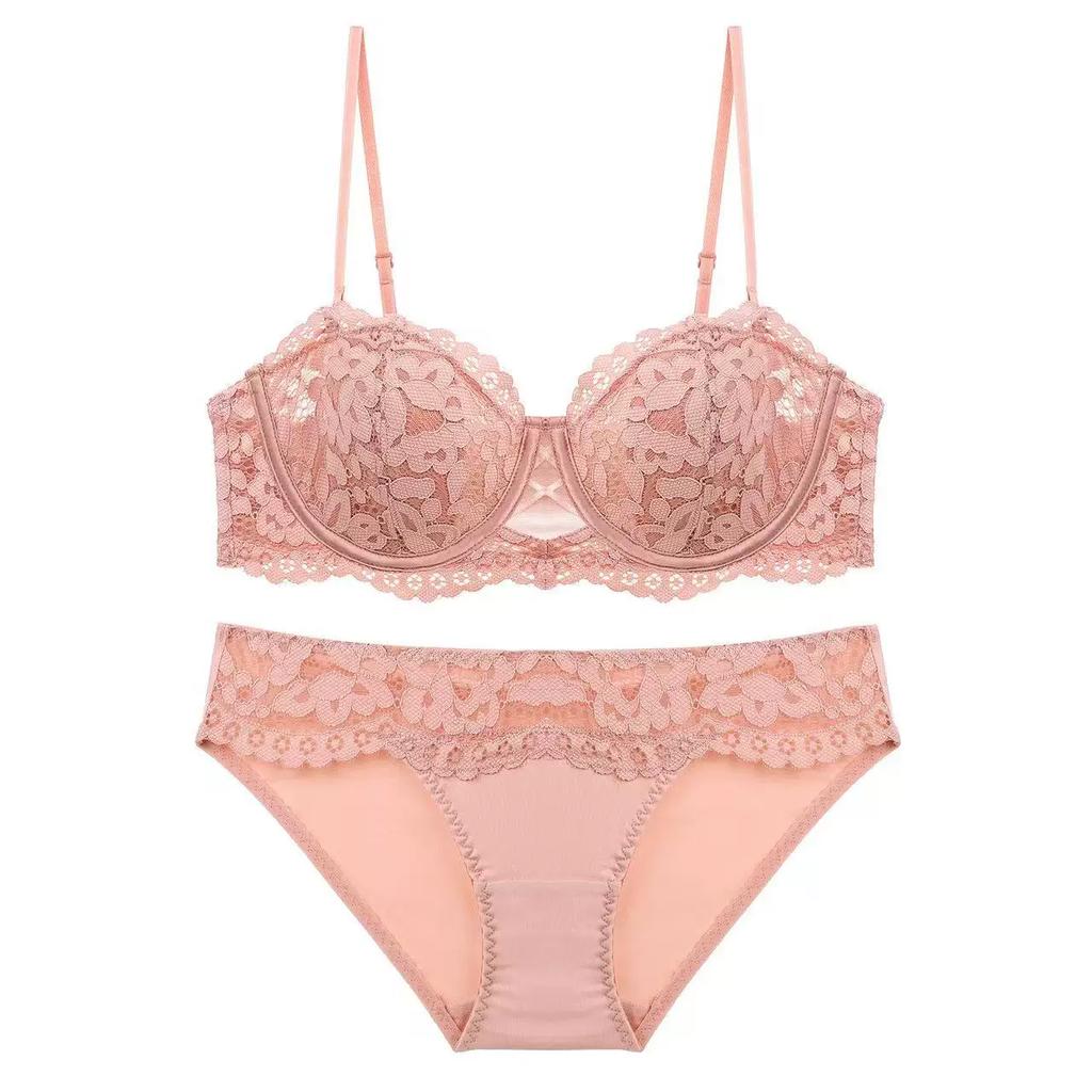 Set Reggiseno in Pizzo Francese da Donna Minimizer Push-Up con Ferretto Lingerie Nylon Spandex