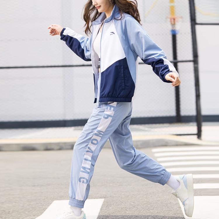 Anta Loose Fit Color Block Woven Stand Collar Jacket Women Jacket Blue 162138602-1