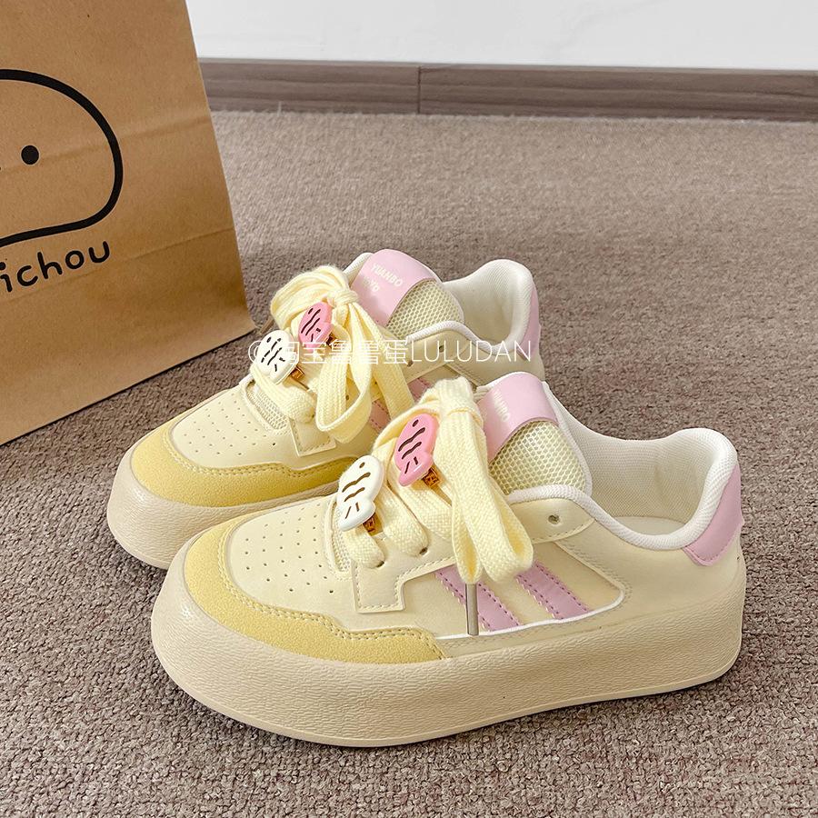 2025 new popular original niche design thick-soled versatile bread shoes yellow Dexun board shoes casual shoes tide