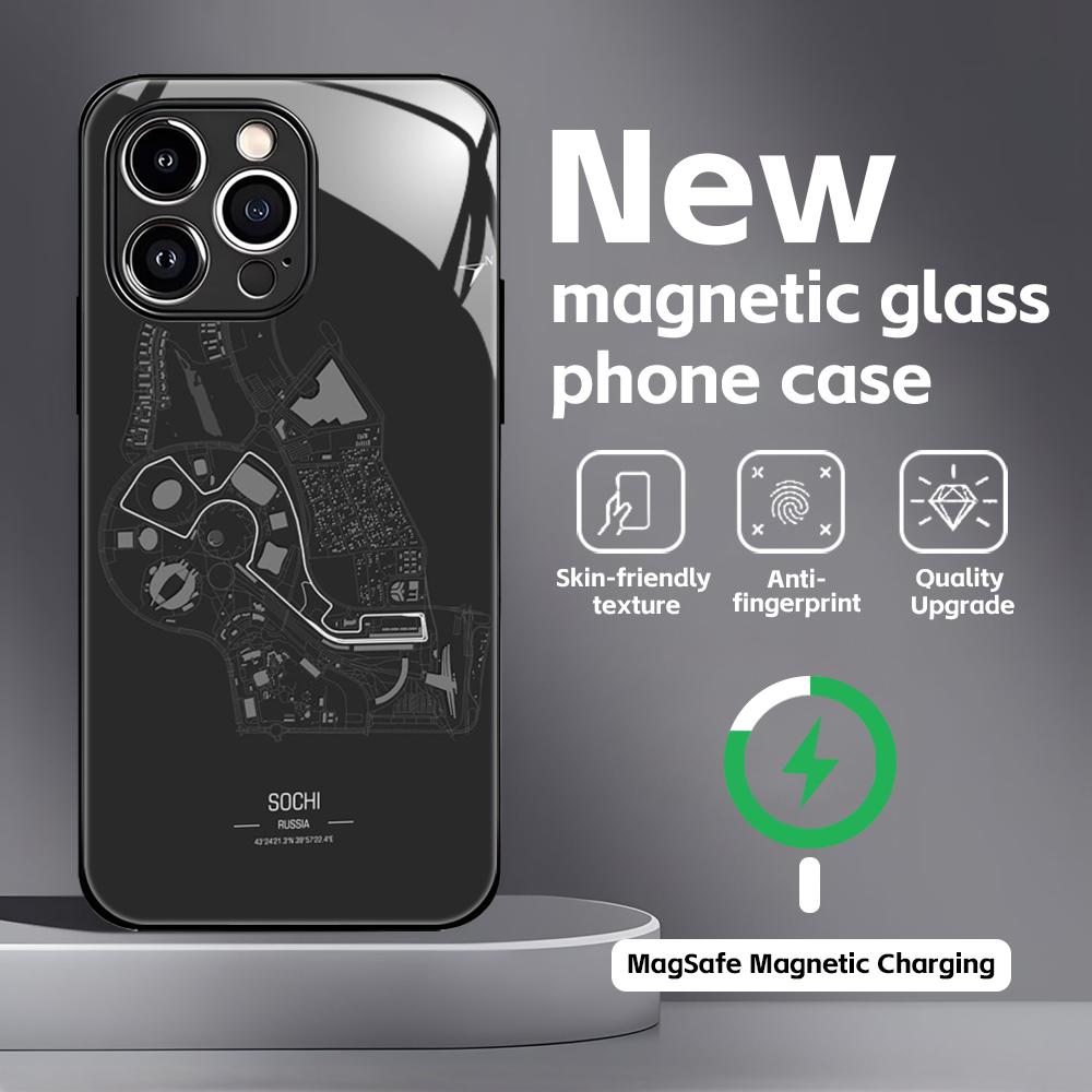

Чохол для телефону з принтом траси Формули-1 для iPhone 16 15 14 13 12 11 X XR XS 8 Plus Mini Pro Max Скляний магнітний чохол iPhone 16 Pro Max