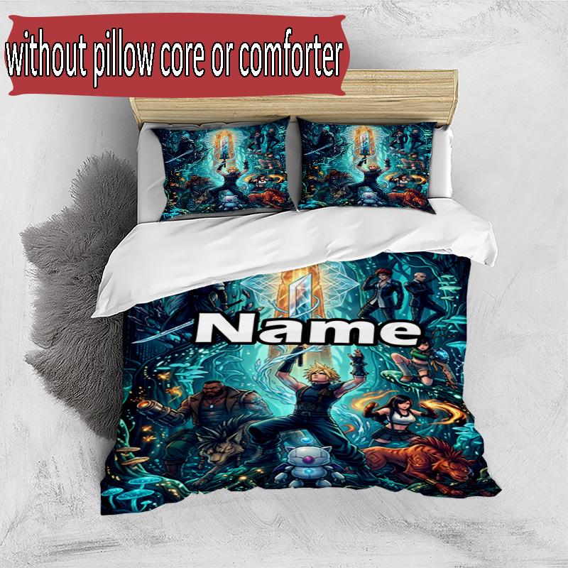 3pcs Duvet Cover Set (1*Duvet Cover + 2*Pillowcase, Without Core), Custom Name Final Fantasy Pattern Bedding Set, Home Bedroom Decor Gift