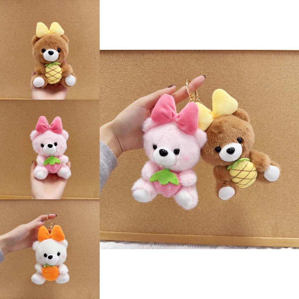Cute Butterfly Bow Bear Plush Keychain With Gold Keyring For Bag Decor