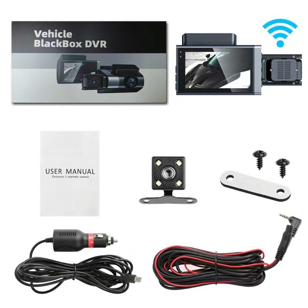 

NEW APP Control Vehicle Recorder 3 Lens Loop Recording Car Dashcam Night Vision HD Car DVR Vehicle Monitoring чорний